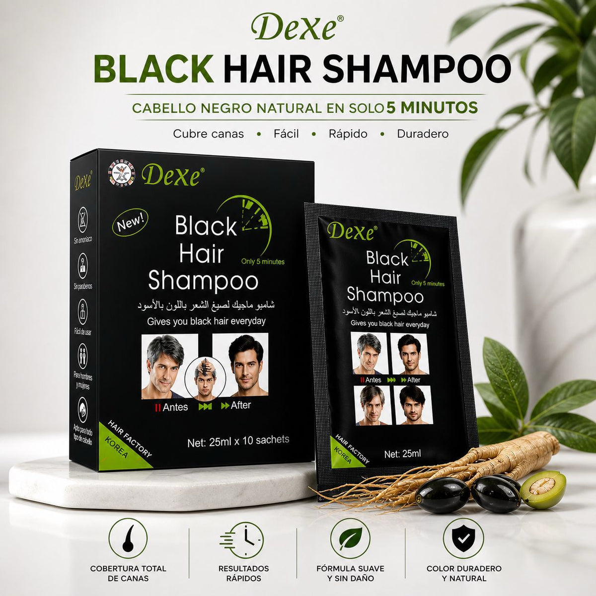 Shampoo Black Hair - Cubre Canas Y Recupera el Negro Natural en Minutos